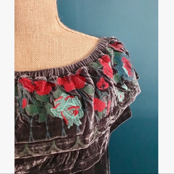 2 LEFT Navy Crushed Velvet Floral Dress - Picture 4 of 8